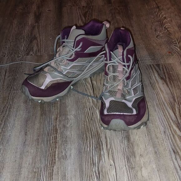 Merrell Moab 5 Mid Hiking Boots, #61726, Gray/Purple, Leather, Womens US Size 5 - Picture 2 of 7